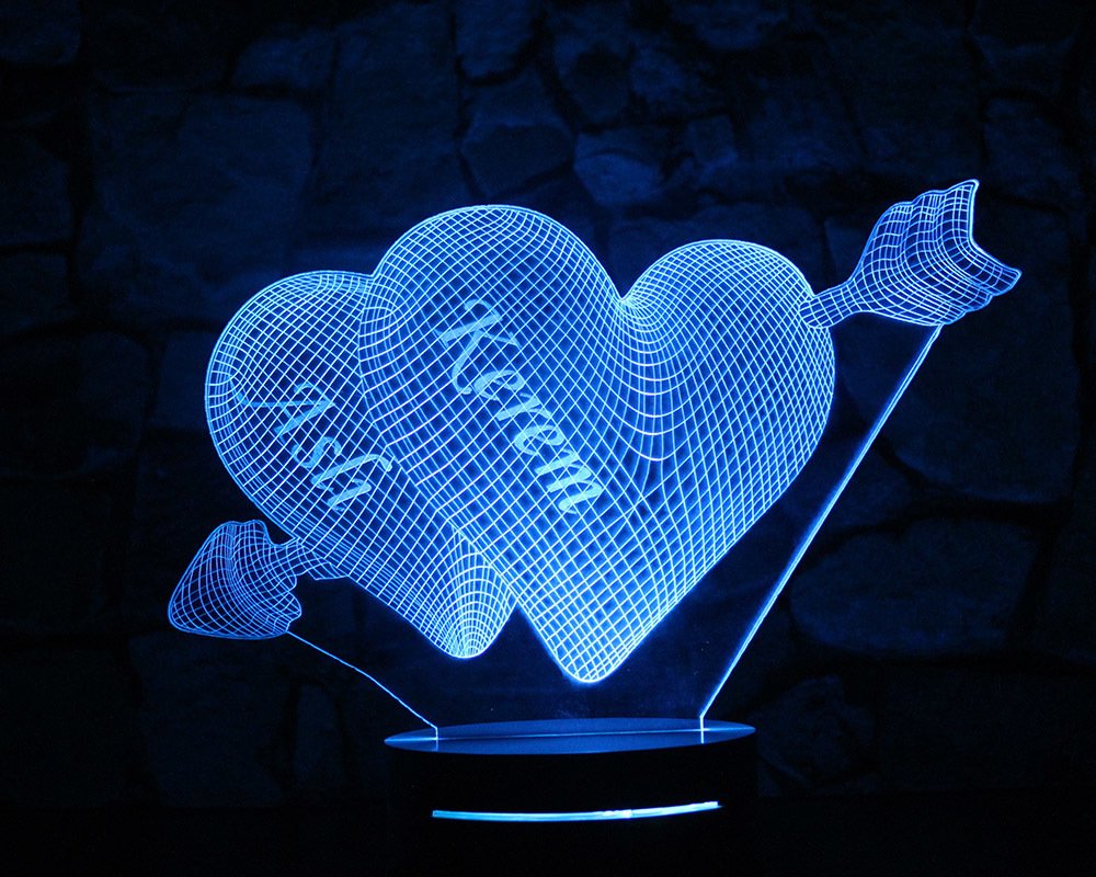 İsim Yazılı Kalp Tasarım 3d Led Lamba Model 3 - 4