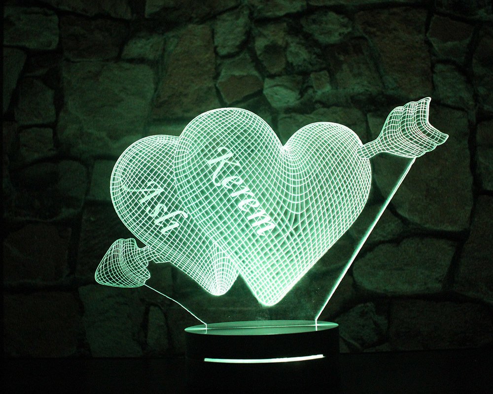 İsim Yazılı Kalp Tasarım 3d Led Lamba Model 3 - 3