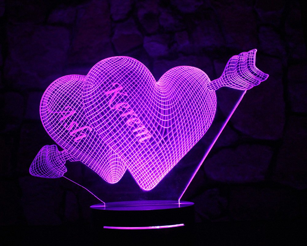 İsim Yazılı Kalp Tasarım 3d Led Lamba Model 3 - 2