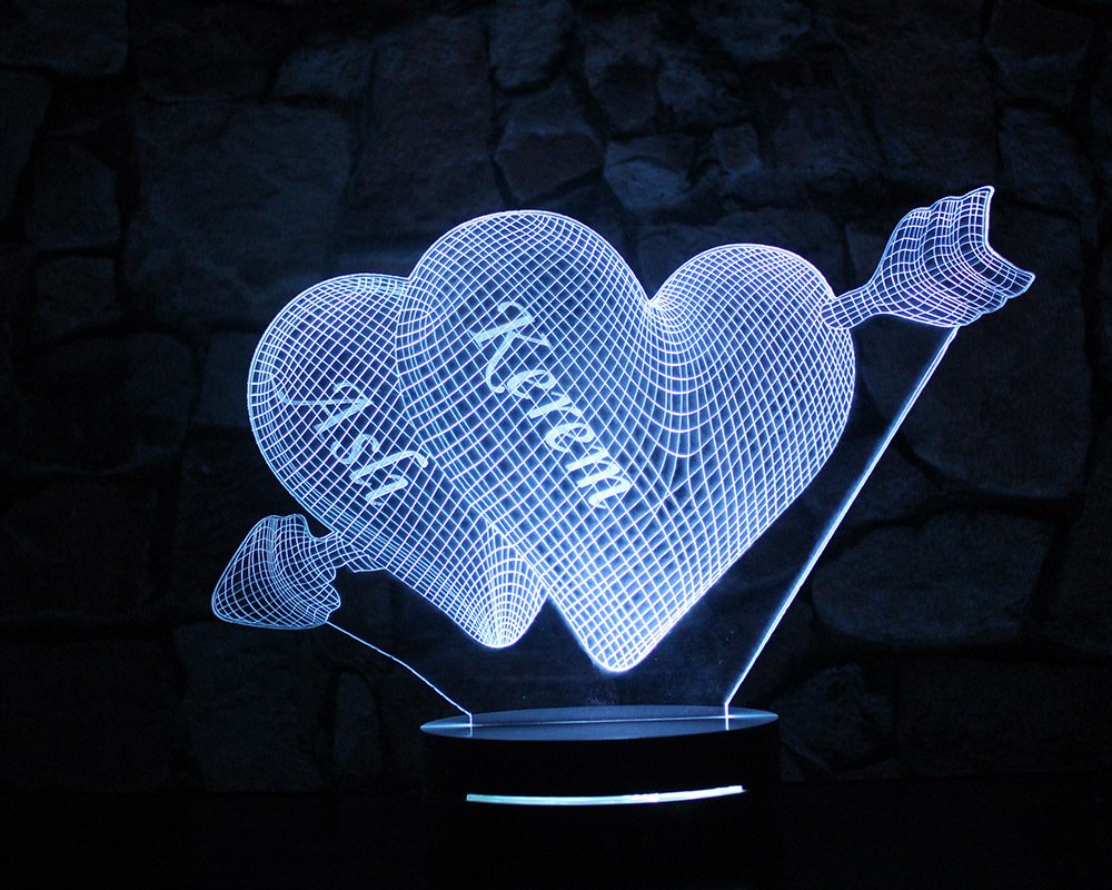 İsim Yazılı Kalp Tasarım 3d Led Lamba Model 3 - 1