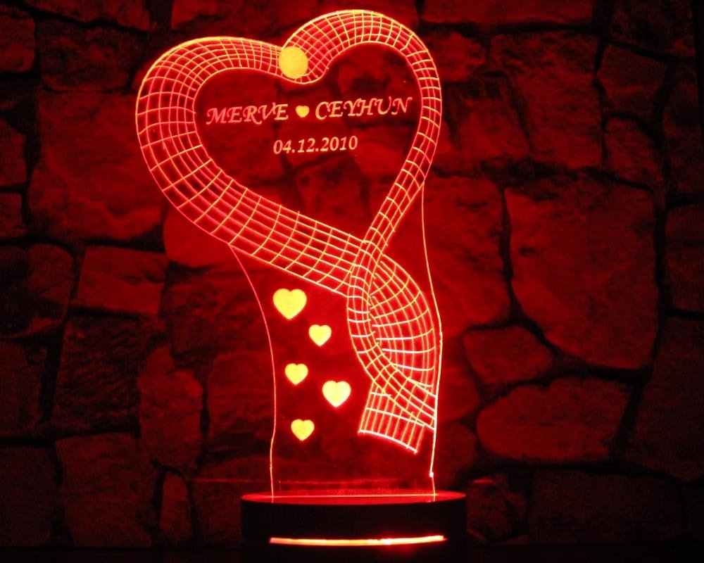 İsim Yazılı Kalp Tasarım 3D Led Lamba - 6