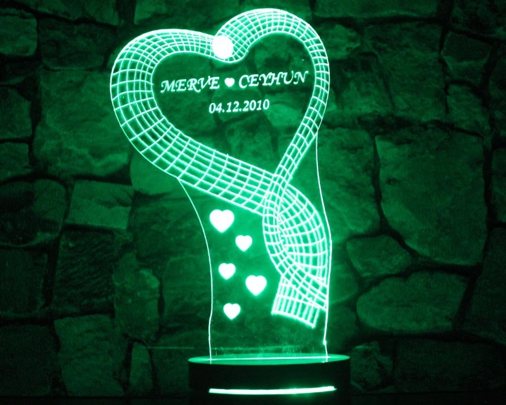 İsim Yazılı Kalp Tasarım 3D Led Lamba - 5