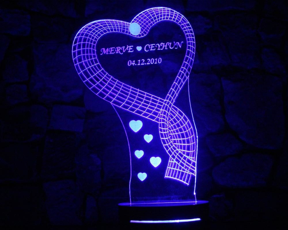 İsim Yazılı Kalp Tasarım 3D Led Lamba - 4