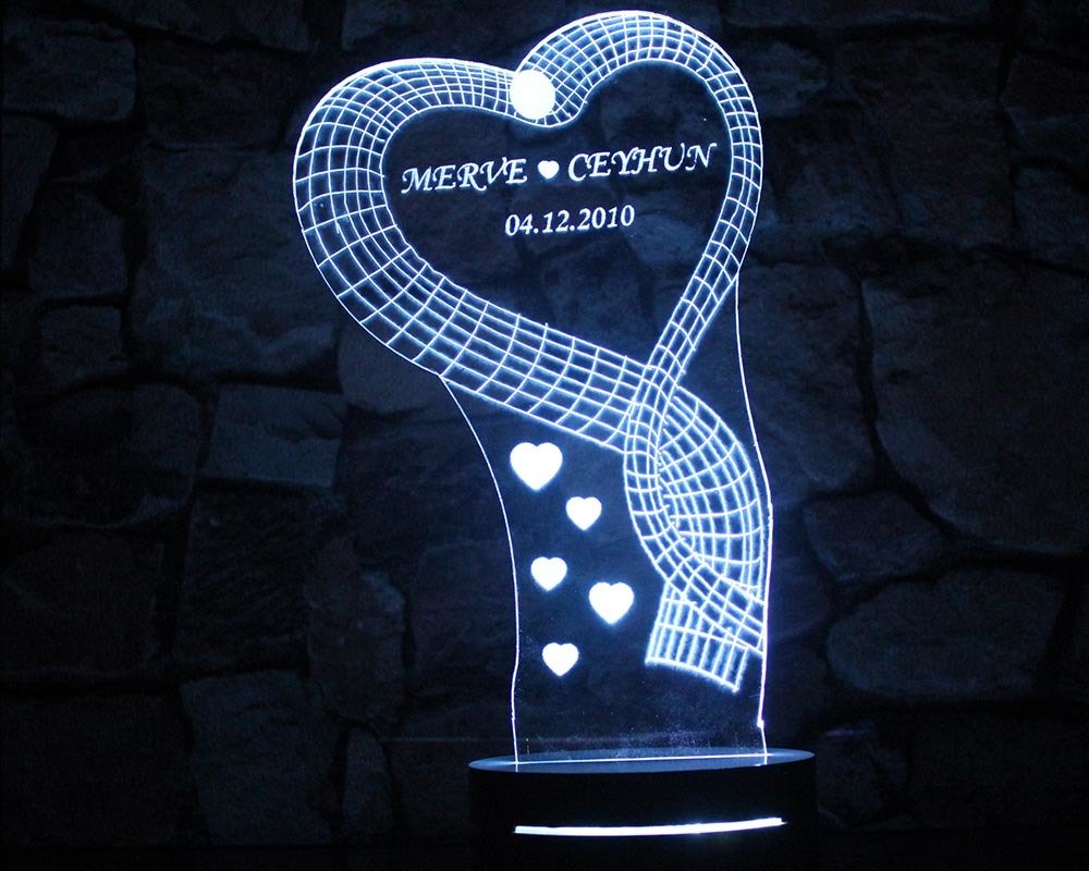 İsim Yazılı Kalp Tasarım 3D Led Lamba - 3