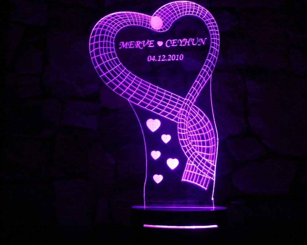 İsim Yazılı Kalp Tasarım 3D Led Lamba - 2