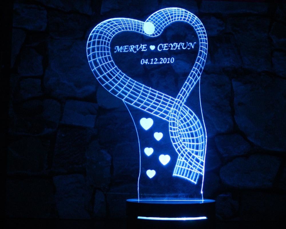 İsim Yazılı Kalp Tasarım 3D Led Lamba - 1