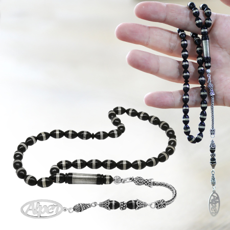 925 Ayar Gümüş İsme Özel Püsküllü Arpa Kesim Metal Sarmal Kuka Tesbih - Tesbihane