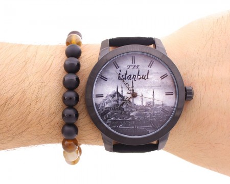 İstanbul Temalı Akik-Oniks Doğaltaş Bileklik Kombini - Tesbihane