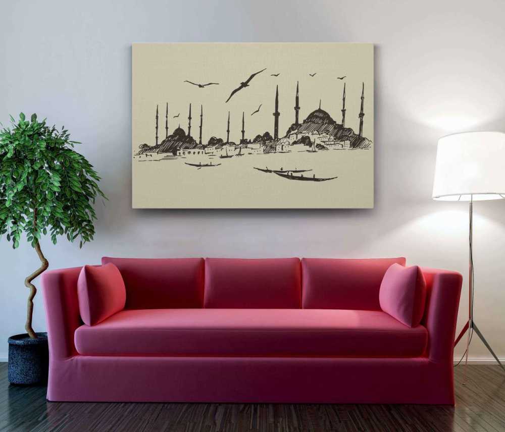 İstanbulda Martılar Temalı Kanvas Tablo - 1