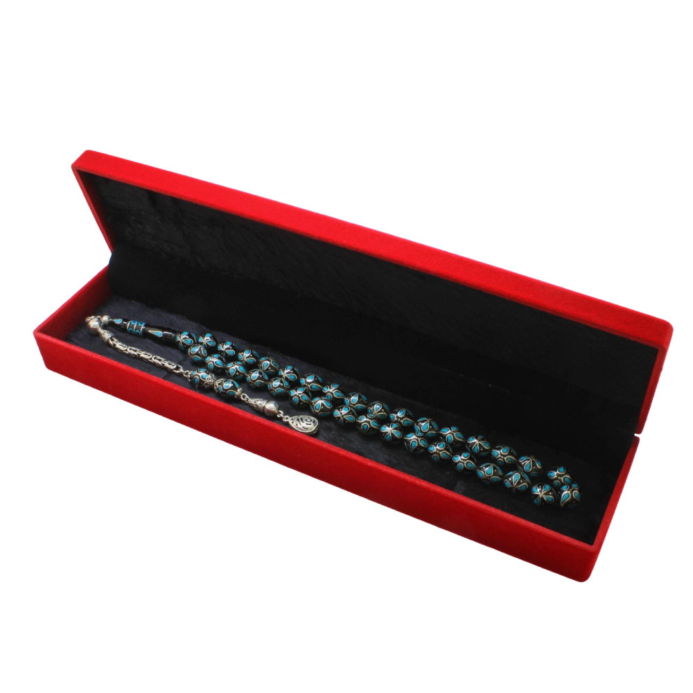 Kadife Kaplama Ahşap Tesbih Kutusu – Elegance Serisi - Kırmızı Renk - 3