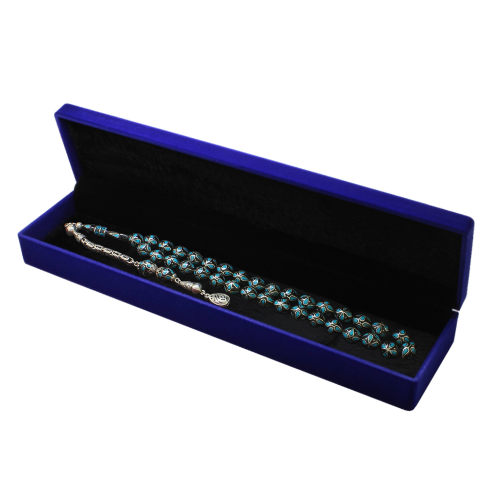 Kadife Kaplama Ahşap Tesbih Kutusu – Elegance Serisi - Lacivert Renk - 3