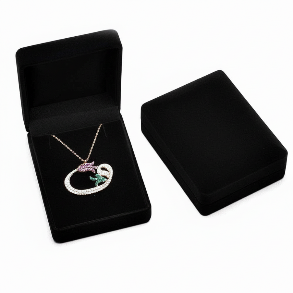 Siyah Renk Kadife Kolye Kutusu - 3