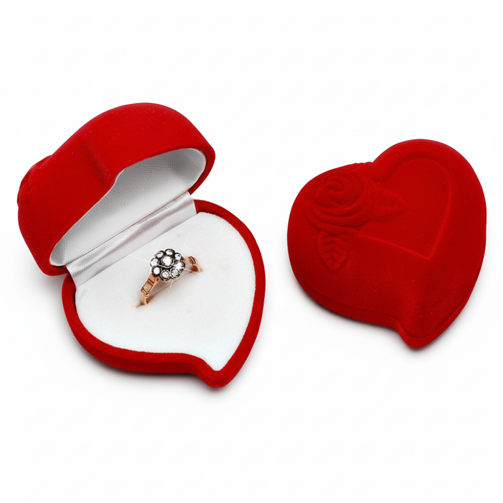 Kalp Tasarım Kırmızı Renk Kadife Yüzük Kutusu - 1