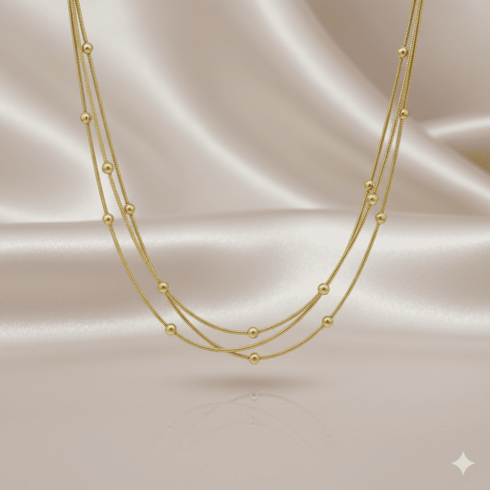 Kadın 3 lü Çelik Kolye - Toplu Snake Zincirli - Asimetrik Tasarım - Altın Renk - 3