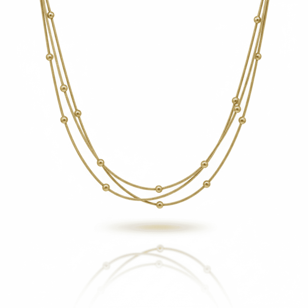 Kadın 3 lü Çelik Kolye - Toplu Snake Zincirli - Asimetrik Tasarım - Altın Renk - 4