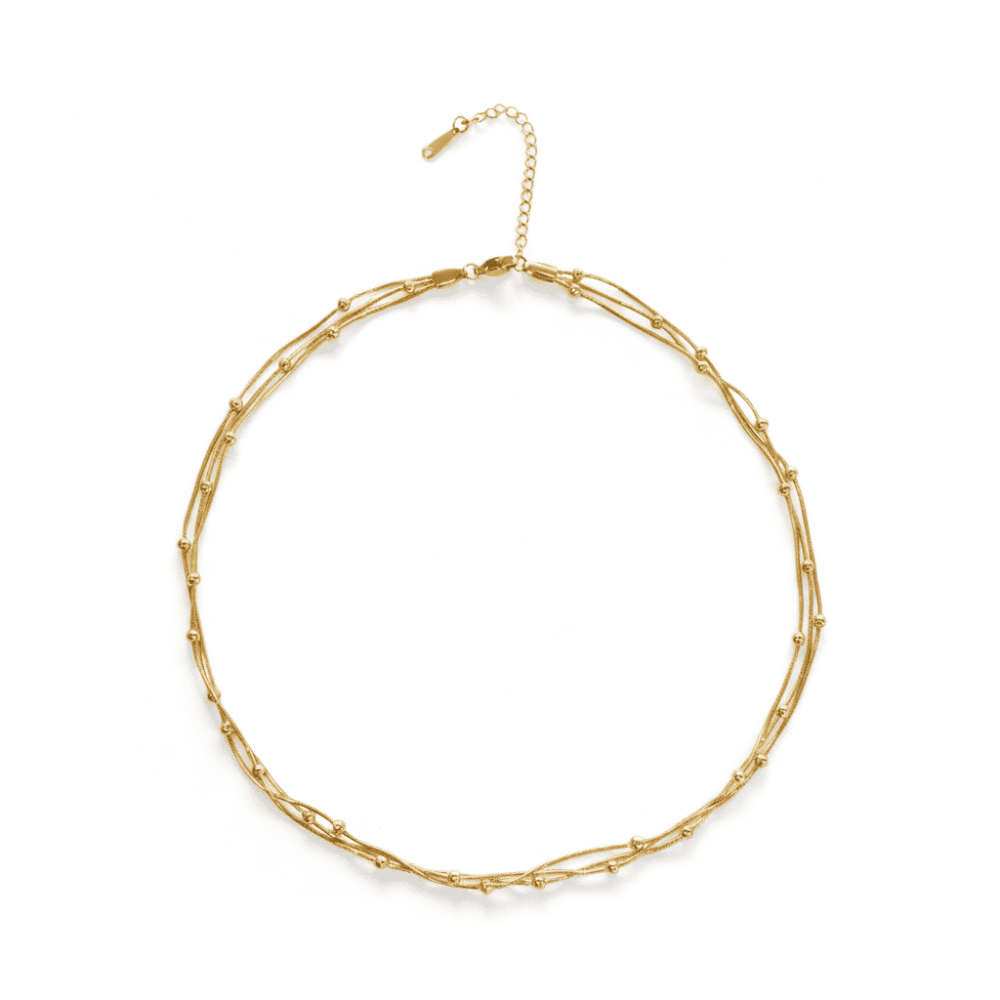 Kadın 3 lü Çelik Kolye - Toplu Snake Zincirli - Asimetrik Tasarım - Altın Renk - 5