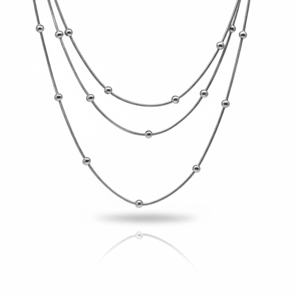 Kadın 3 lü Çelik Kolye - Toplu Snake Zincirli - Asimetrik Tasarım - Gümüş Renk - 4