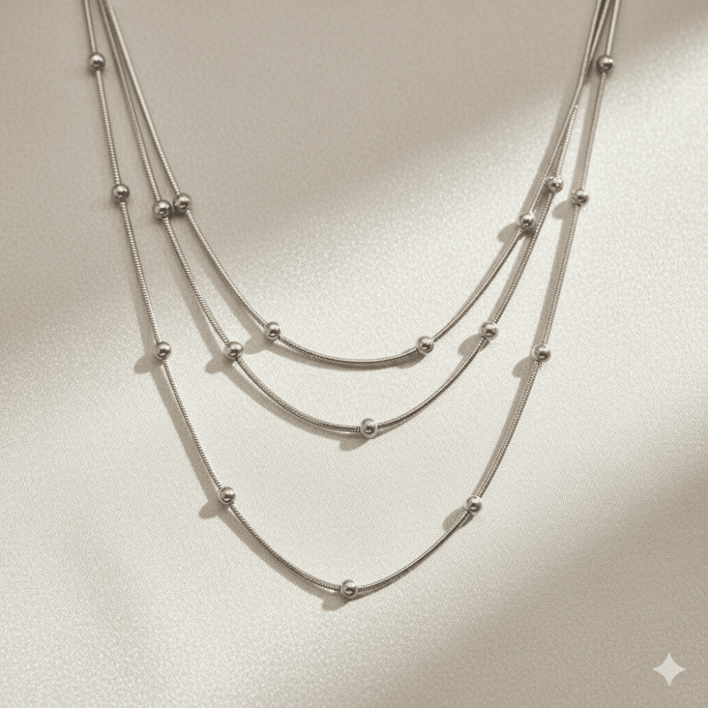Kadın 3 lü Çelik Kolye - Toplu Snake Zincirli - Asimetrik Tasarım - Gümüş Renk - 3