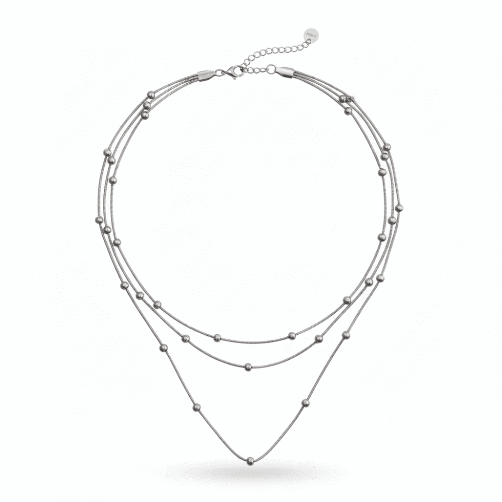 Kadın 3 lü Çelik Kolye - Toplu Snake Zincirli - Asimetrik Tasarım - Gümüş Renk - 5