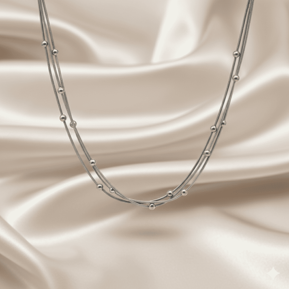 Kadın 3 lü Çelik Kolye - Toplu Snake Zincirli - Gümüş Renk - 3