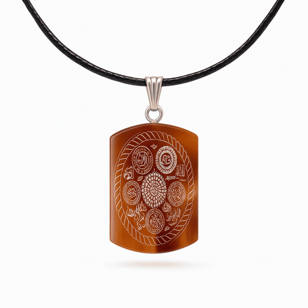 Kadın Akik Doğaltaş Cevşen Kolye - Celcelutiye Duası Yazılı - Dikdörtgen Tasarım - Kırmızı Renk - 4