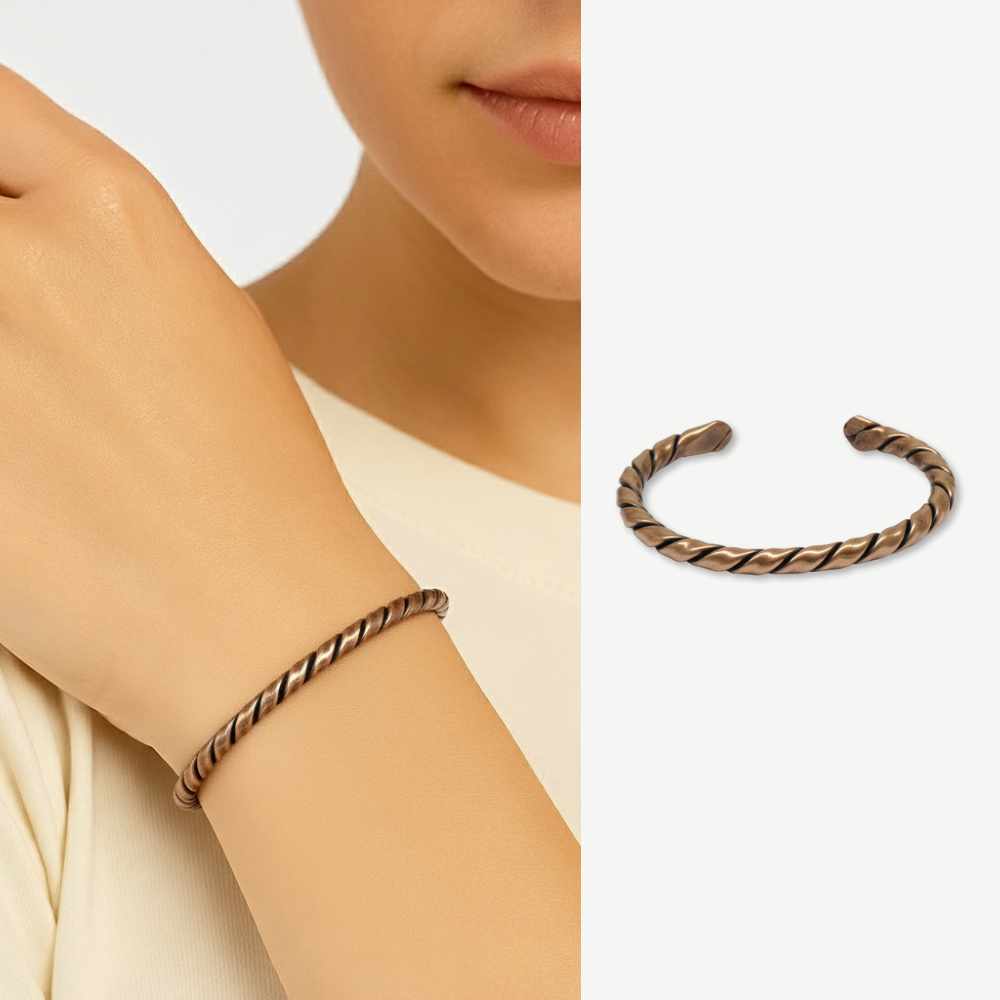 Kadın Bakır Bileklik - Otantik Oval Burma Tasarım - Ayarlanabilir Yapı - 1