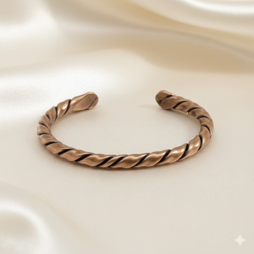 Kadın Bakır Bileklik - Otantik Oval Burma Tasarım - Ayarlanabilir Yapı - 3