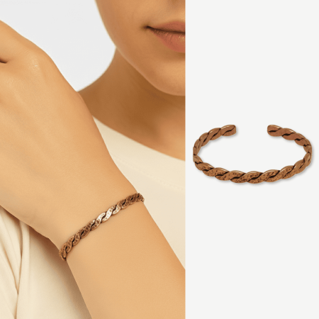 Kadın Bakır Bileklik - Taşlamalı Burma Model - Otantik Tasarım - Ayarlanabilir Yapı - Tesbihane