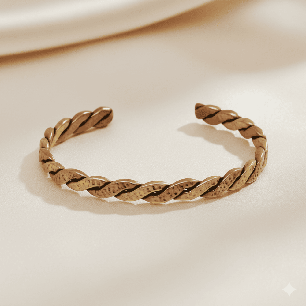 Kadın Bakır Pirinç Bileklik - Taşlamalı Burma Model - Otantik Tasarım - Ayarlanabilir Yapı - 3