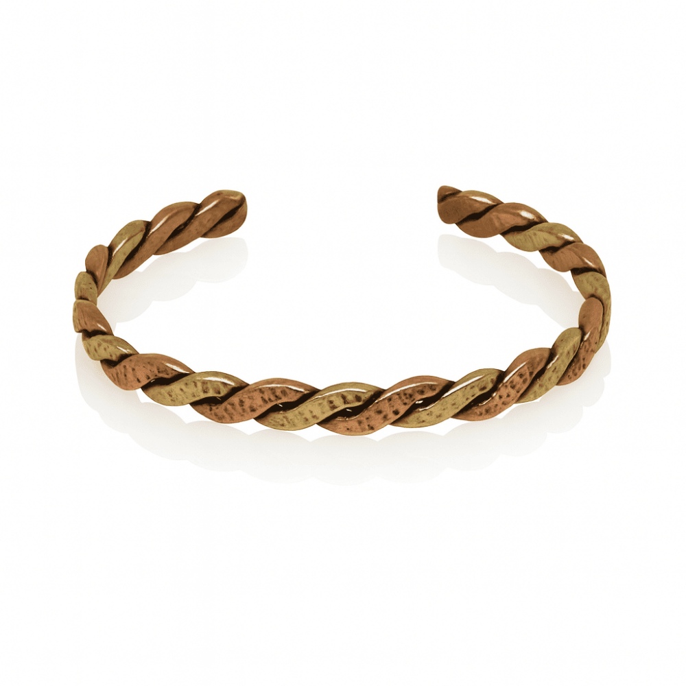 Kadın Bakır Pirinç Bileklik - Taşlamalı Burma Model - Otantik Tasarım - Ayarlanabilir Yapı - 4