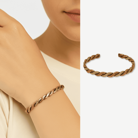 Kadın Bakır Pirinç Bileklik - Taşlamalı Burma Model - Otantik Tasarım - Ayarlanabilir Yapı - Tesbihane