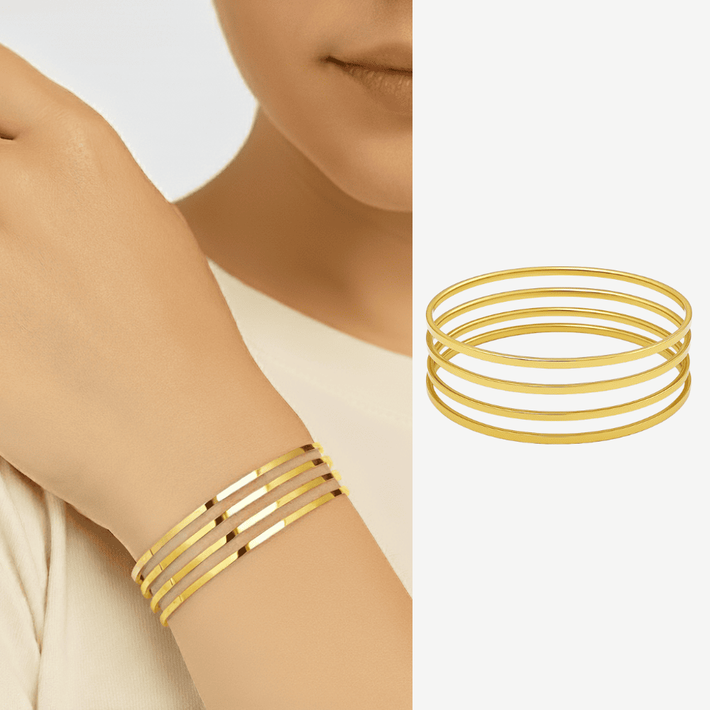 Kadın Çelik Ajda Bileklik - 4 lü Model - Altın Renk - 1