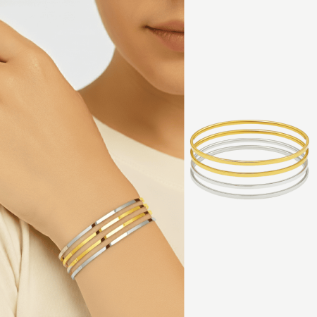 Kadın Çelik Ajda Bileklik - 4 lü Model - Gümüş Altın Renk - Tesbihane