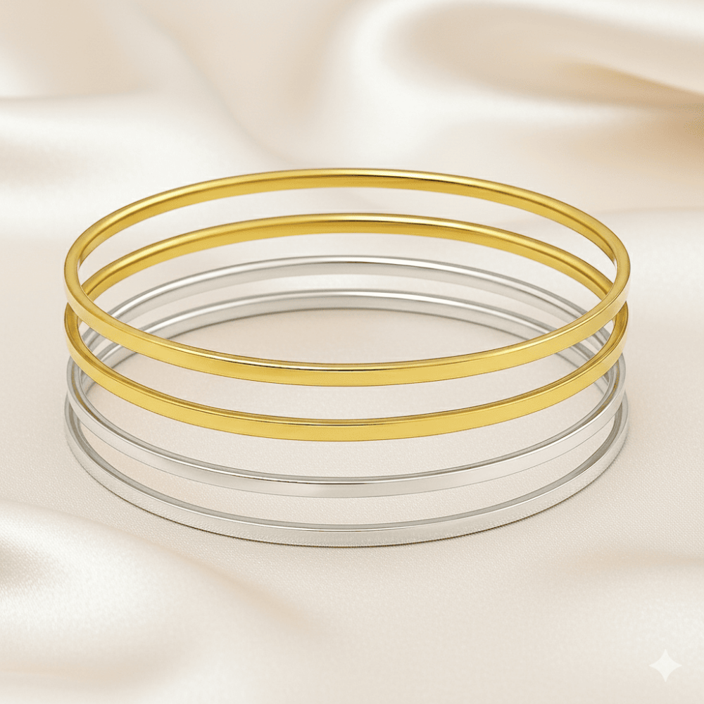 Kadın Çelik Ajda Bileklik - 4 lü Model - Gümüş Altın Renk - 3