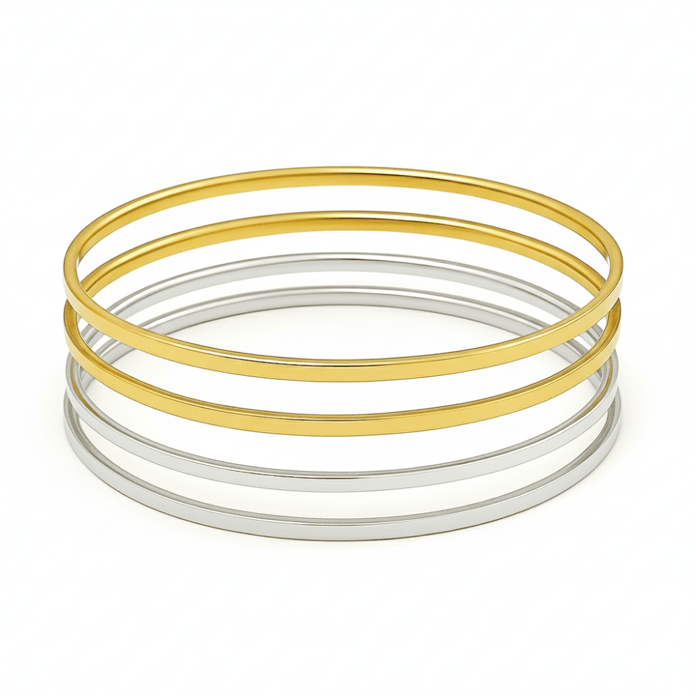 Kadın Çelik Ajda Bileklik - 4 lü Model - Gümüş Altın Renk - 4