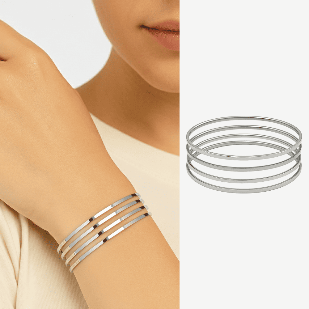 Kadın Çelik Ajda Bileklik - 4 lü Model - Gümüş Renk - 1