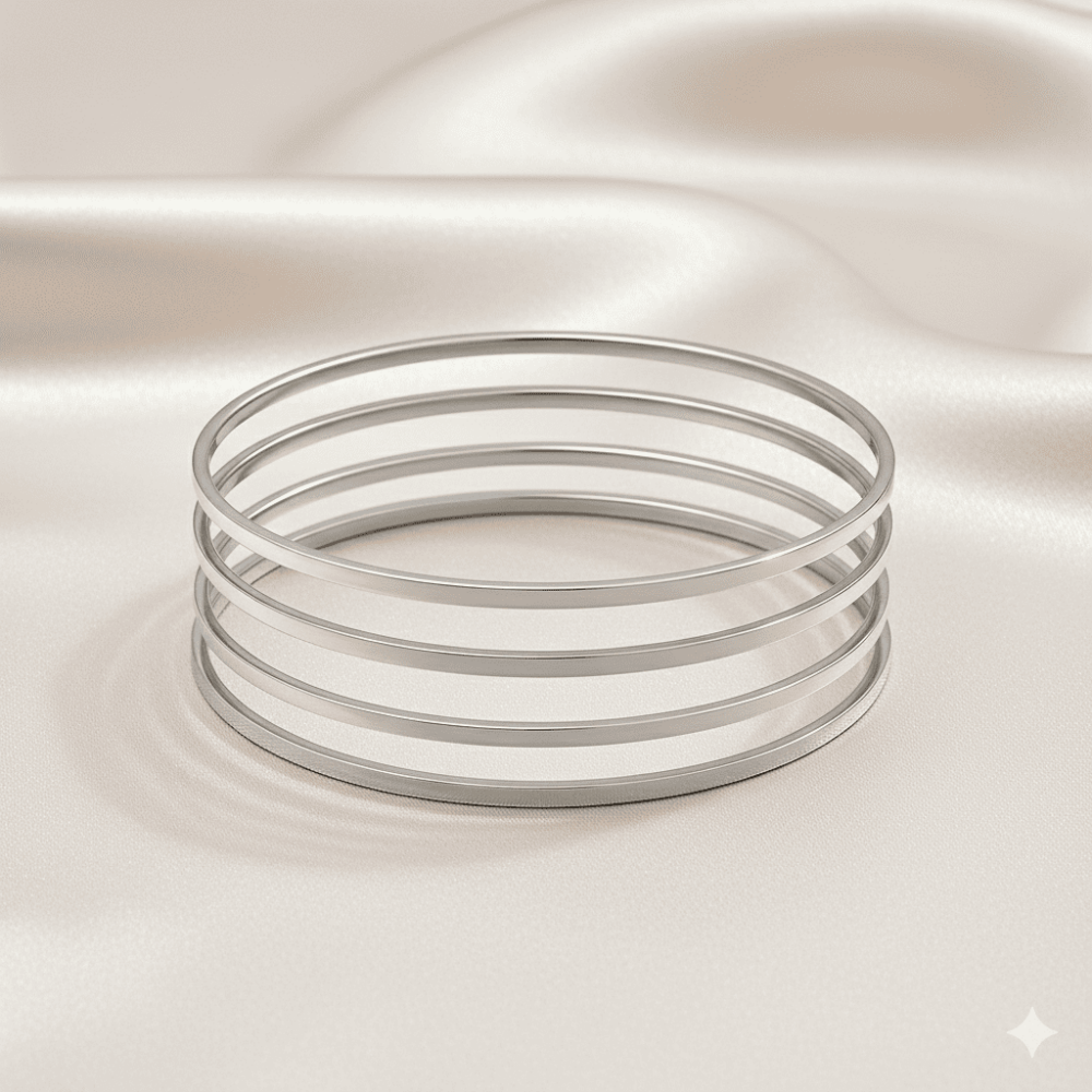 Kadın Çelik Ajda Bileklik - 4 lü Model - Gümüş Renk - 3