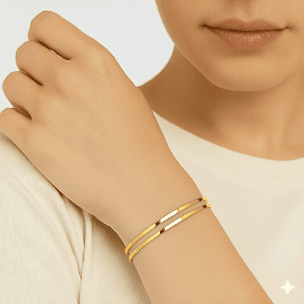 Kadın Çelik Ajda Bileklik - İkili Model - Altın Renk - 2