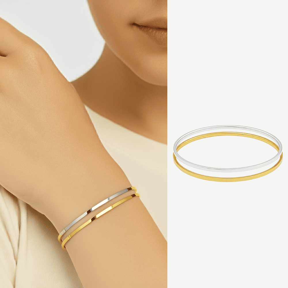 Kadın Çelik Ajda Bileklik - İkili Model - Gümüş Altın Renk - 1