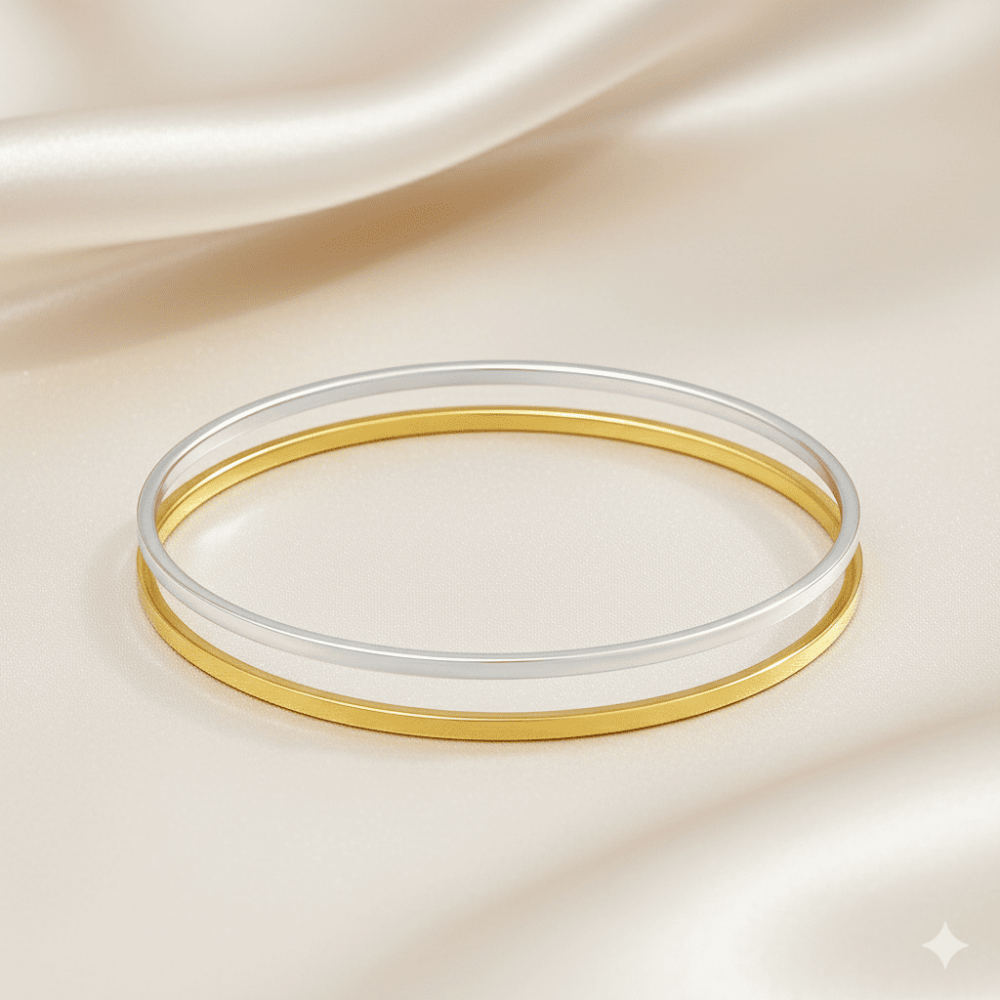 Kadın Çelik Ajda Bileklik - İkili Model - Gümüş Altın Renk - 3