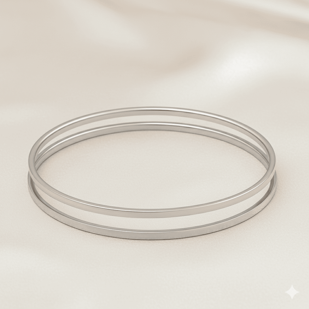 Kadın Çelik Ajda Bileklik - İkili Model - Gümüş Renk - 3