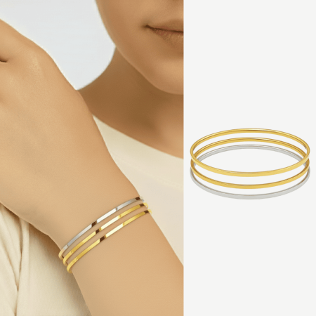 Kadın Çelik Ajda Bileklik - 3 lü Model - Altın Gümüş Renk - Tesbihane