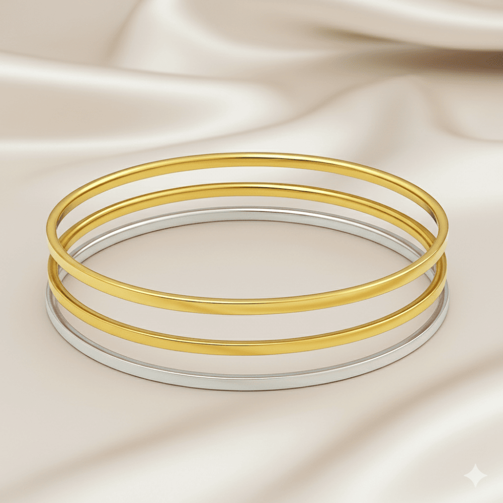 Kadın Çelik Ajda Bileklik - 3 lü Model - Altın Gümüş Renk - 3