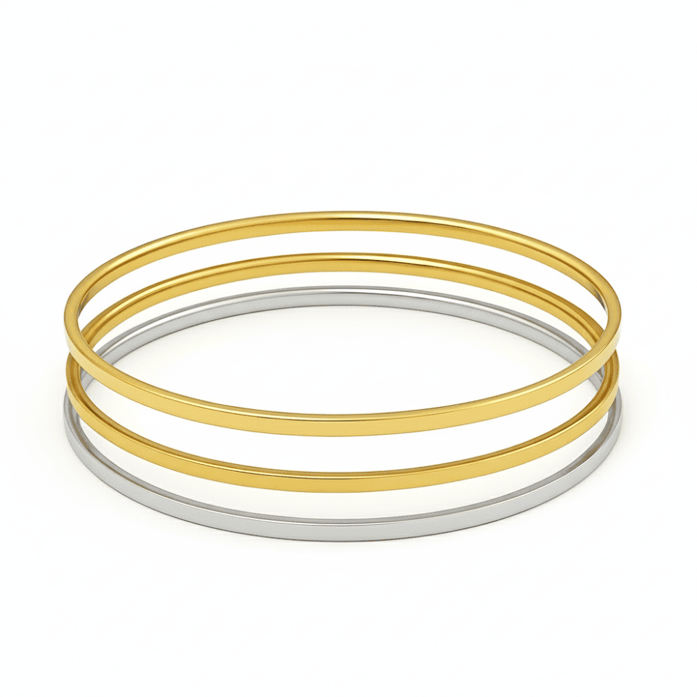 Kadın Çelik Ajda Bileklik - 3 lü Model - Altın Gümüş Renk - 4