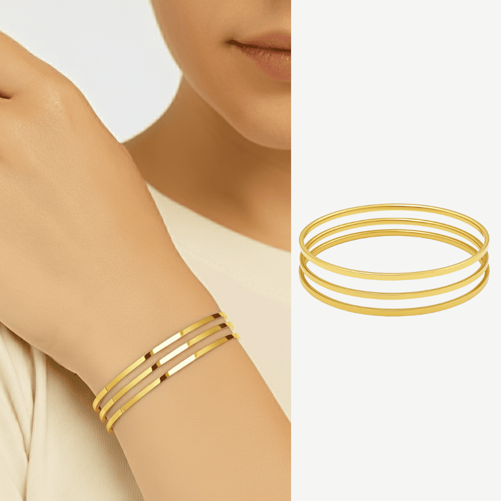 Kadın Çelik Ajda Bileklik - 3 lü Model - Altın Renk - 1