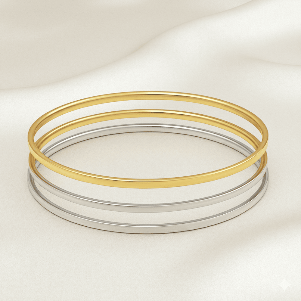 Kadın Çelik Ajda Bileklik - 3 lü Model - Gümüş Altın Renk - 3