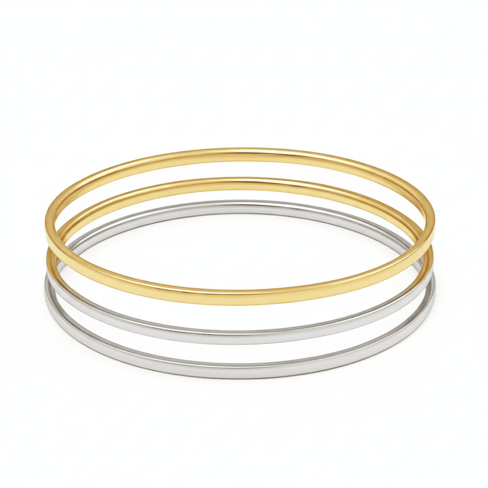 Kadın Çelik Ajda Bileklik - 3 lü Model - Gümüş Altın Renk - 4