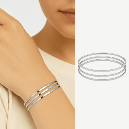 Kadın Çelik Ajda Bileklik - 3 lü Model - Gümüş Renk - Tesbihane