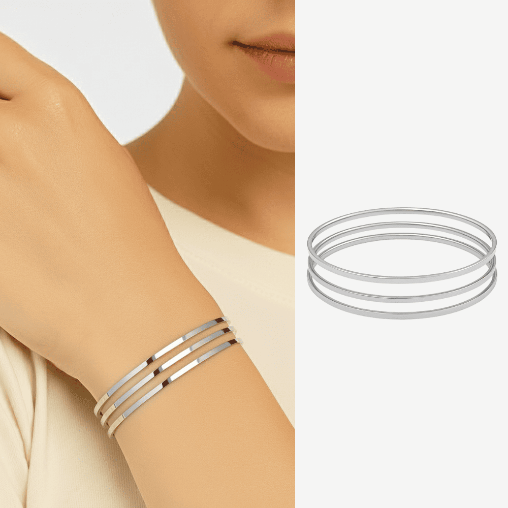 Kadın Çelik Ajda Bileklik - 3 lü Model - Gümüş Renk - 1