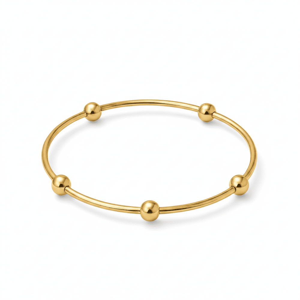 Kadın Çelik Bileklik - Beş Top Süslemeli Tasarım - Altın Renk - 4